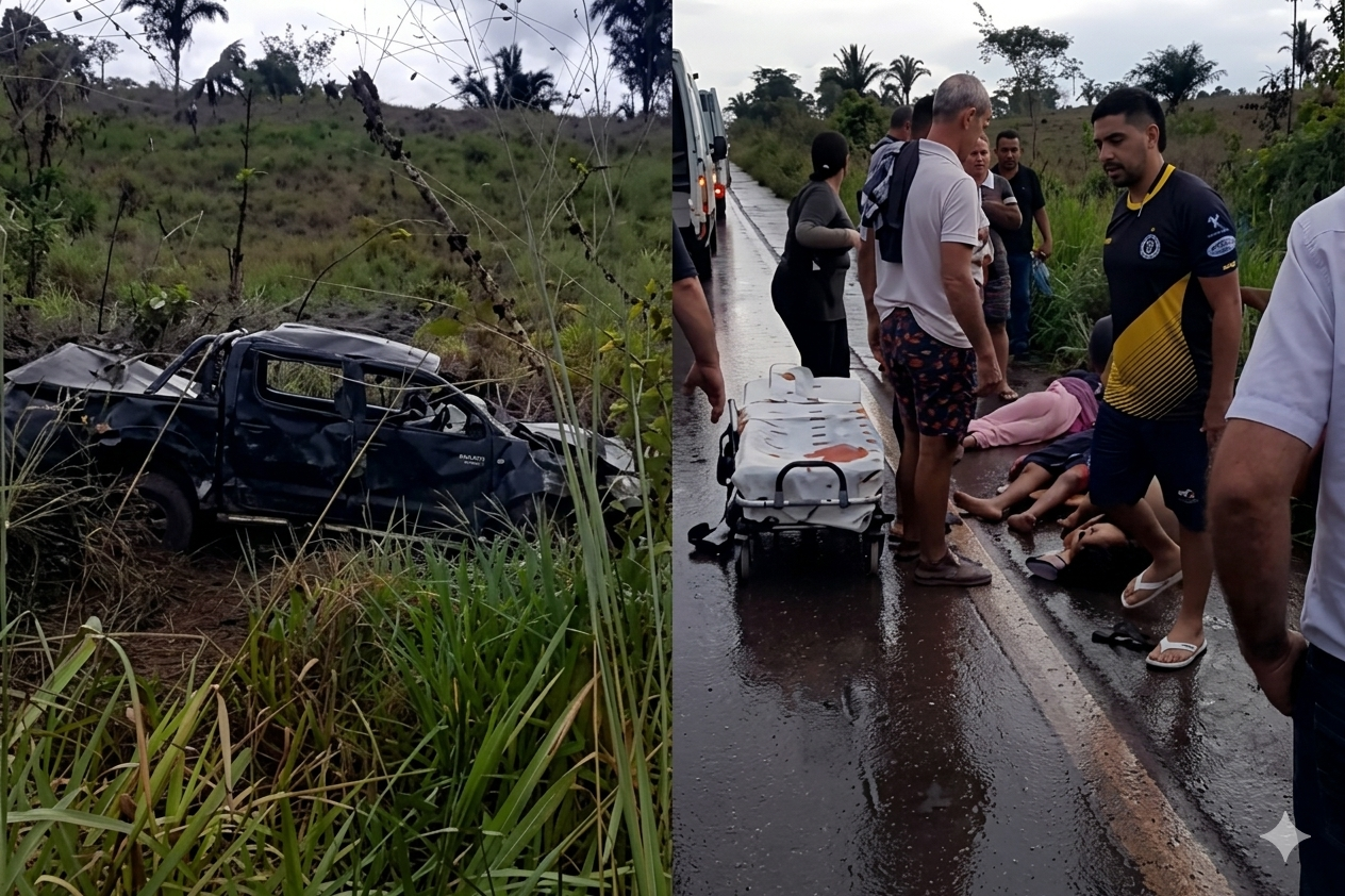 Criança de 10 anos e jovem morrem após caminhonete capotar em distrito de Porto Velho